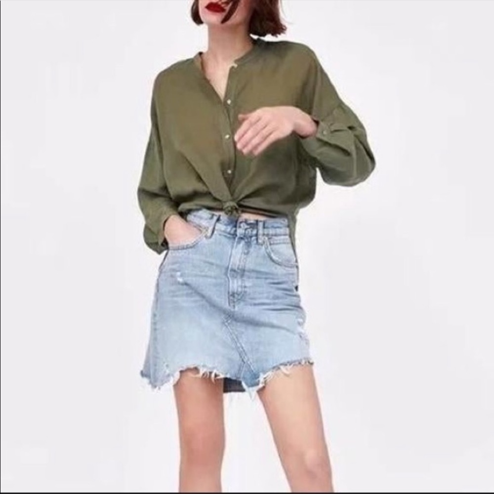 Zara Asymmetrical Distressed Denim Skirt